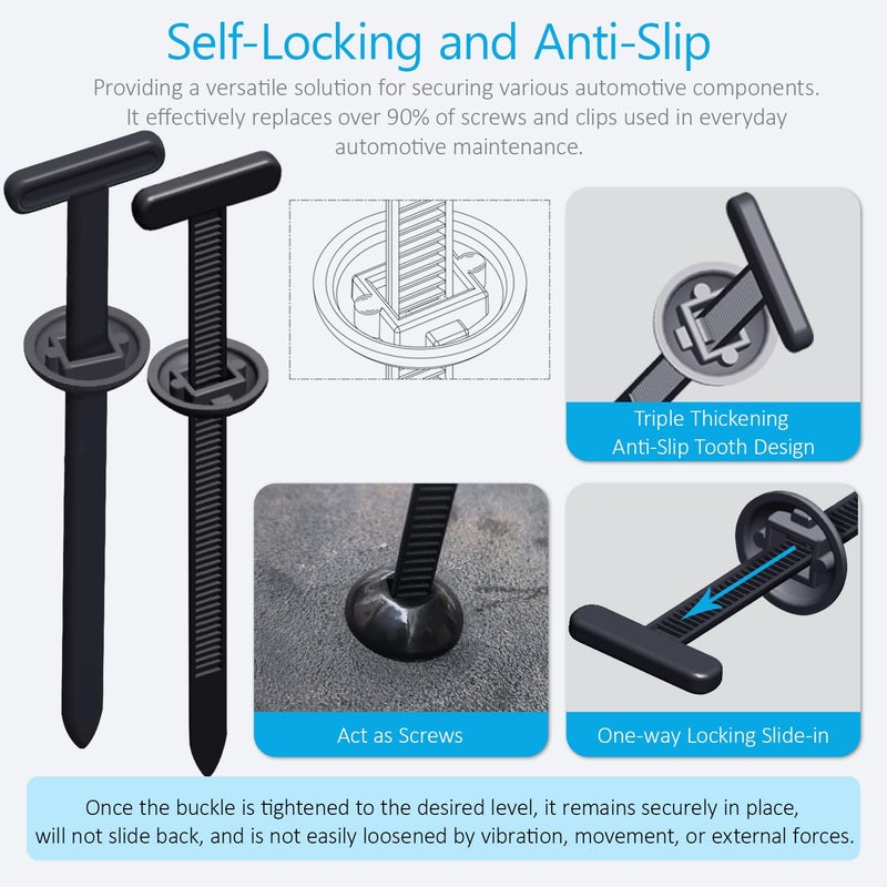 ILKCC Upgrade Cable Tie Buckle Nylon Universal Heavy Duty Self Lock, Car Zipper Clip, Super Durable Button Zipper Retainer for Car Repair Office, Workshop and Shelves (30Pcs) - Image 3